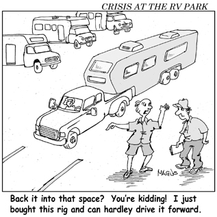 Cartoon - Trying to park an RV in a campground